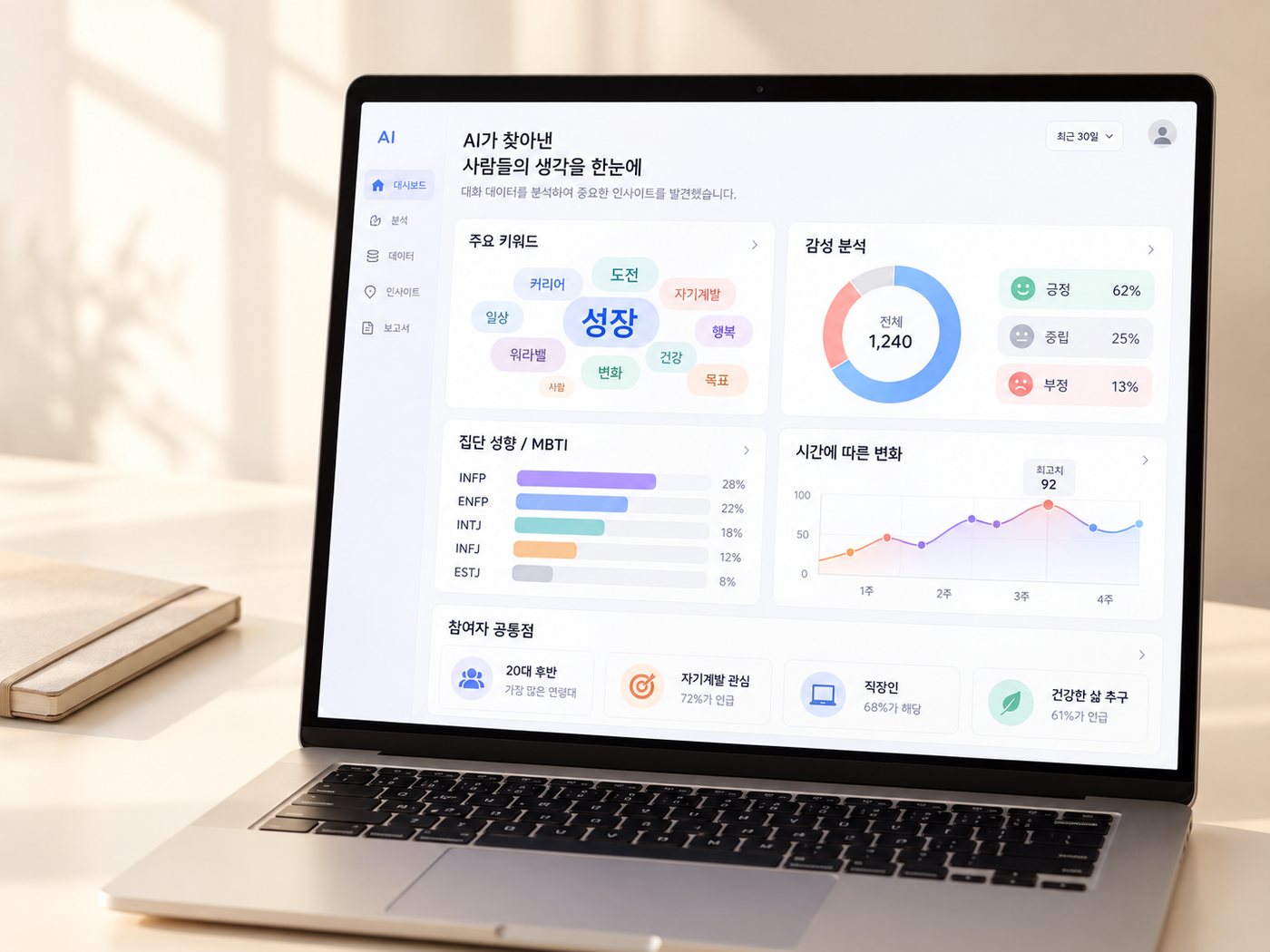 노트북 화면에 보이는 AI 분석 대시보드